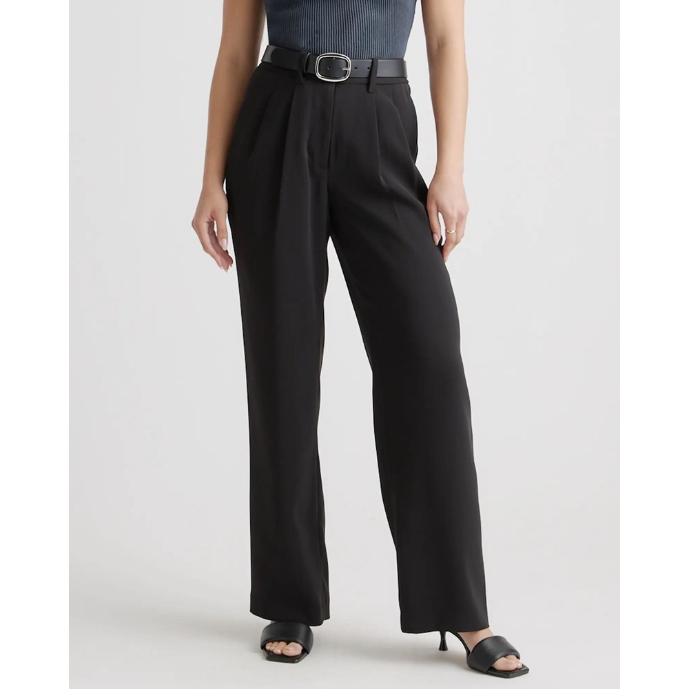 Quince Stretch Crepe Pleated Wide Leg Pants Black Trousers Size 0